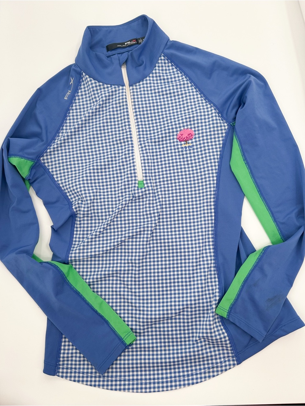RLX Ralph Lauren Golf Mock Neck Quarter-zip Pullover Blue White Gingham XS